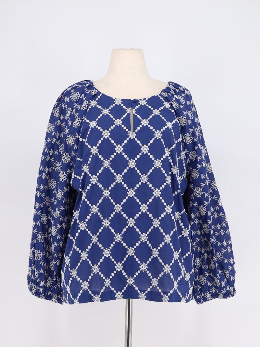 NWT ANN TAYLOR Embroidered Peasant Cotton Blouse Blue & White Size XXL
